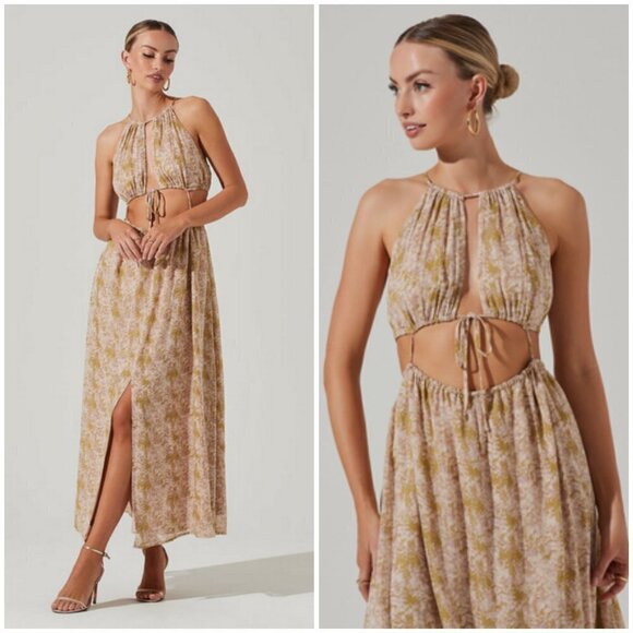 💕ASTR💕 Mid Cutout Sleeveless Maxi Dress ~ Green Watercolor Medium M NWT - Picture 1 of 16